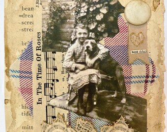 A Girl and Her Dog Mixed Media Collage: Best Friends