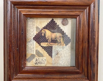 Framed Mixed Media Collage: In the Stable