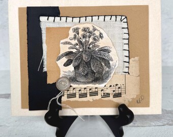 Original Collage Art: Black and Cream Floral 1
