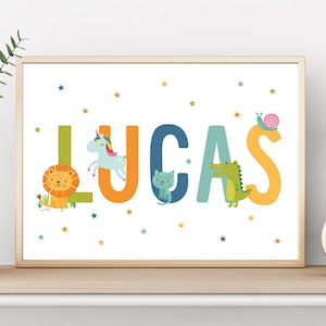 Personalisierte Name Druck, Alphabet Tiere Namen Druck, Geburt Druck, 1. Geburtstag Druck, Taufe Geschenk, anpassbare Druck, neue Baby