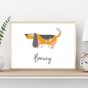 Personalised Dog Print - Basset Hound, Blood Hound, Fox Hound, Hound Print, Dog Wall Art, Birthday Gift, Dog Lover
