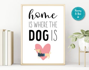 Home Is Where The Dog Is - Personalised Dog Print, Dog Wall Art, Dog Breeds