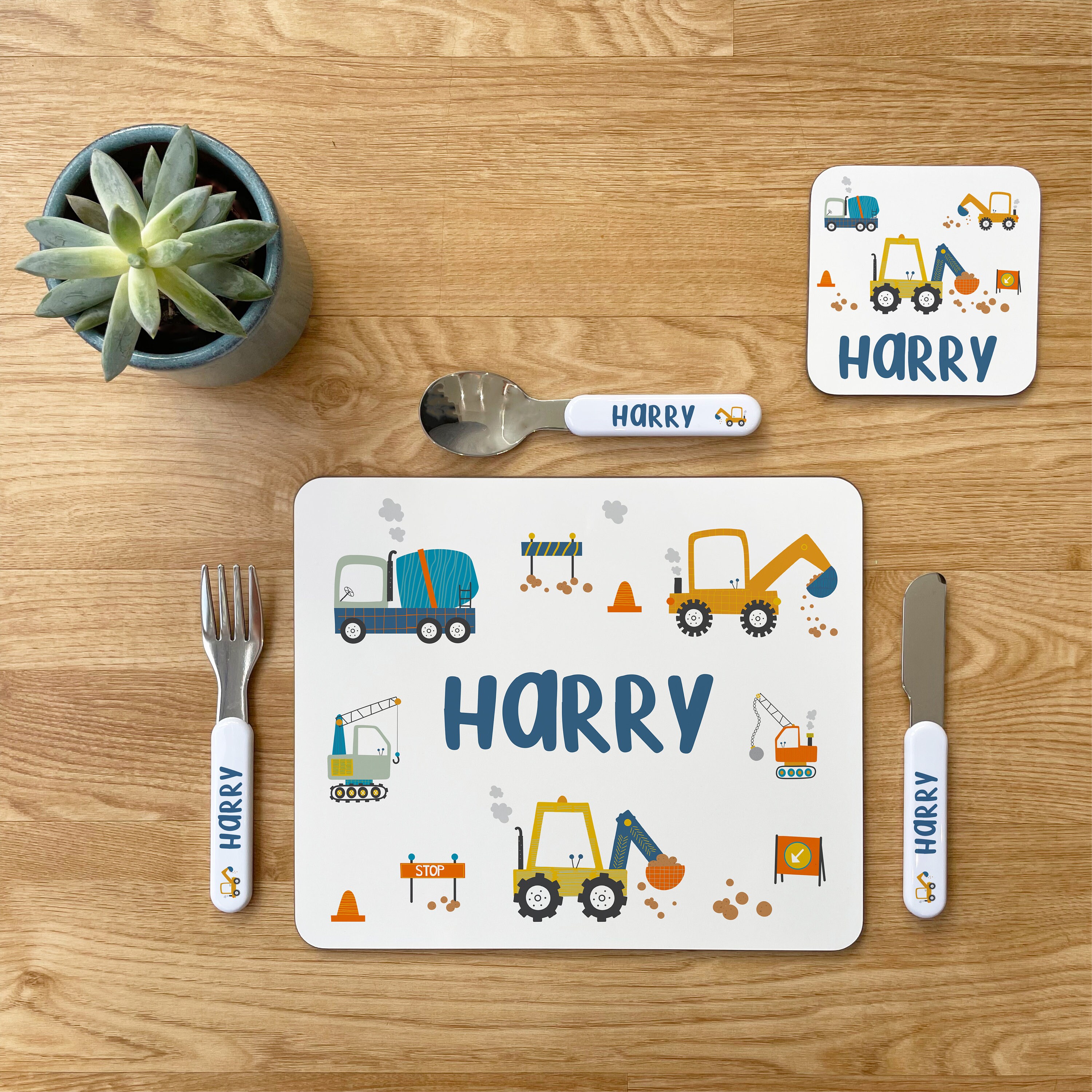 Personalised Kid's Dinner Set, Placemat, Coaster and, or Cutlery