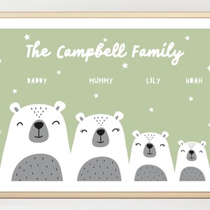 Personalised Family Print Framed or Print Only, Bear Family, Family Names, Cute Bears Print, Scandinavian Style, Home Wall Art, Bears image 6