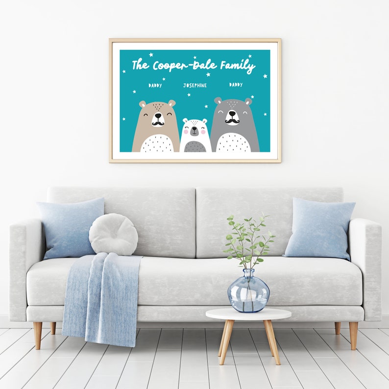 Personalised Family Print Framed or Print Only, Bear Family, Family Names, Cute Bears Print, Scandinavian Style, Home Wall Art, Bears image 7