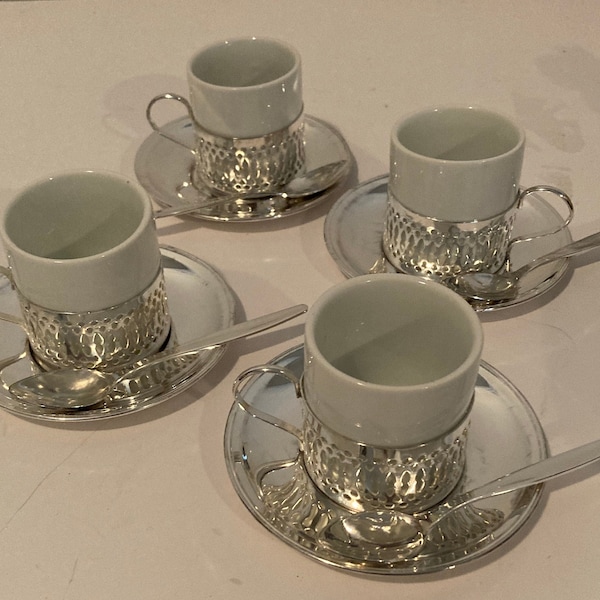 1987 Silver-plated Demi-Tasse Coffee Cups Set of 4 in Original Box