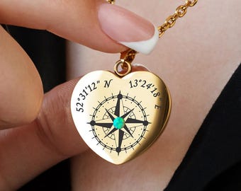 Halskette mit Gravur Kompass • Individuelle Halskette mit Koordinaten • Individuelle Halskette • Personalisierte Halskette mit Gravur • Individueller Schmuck • Geschenk für Sie