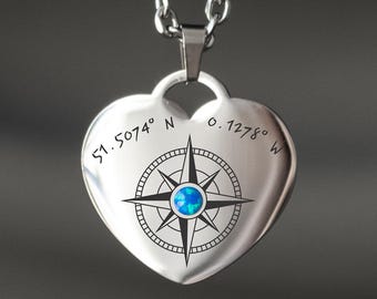 Benutzerdefinierte Koordinaten Halskette • Gravur Kompass Halskette • Kompass Anhänger • Personalisierter Schmuck • Nordstern Halskette • Geburtstagsgeschenk