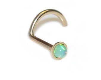 Gold Nose Stud with 2mm Green Opal 20g / Nose Hoop, Tragus Stud, Helix Stud / Cartilage Stud, Nose Ring Stud, Nose Screw, Tragus Earring