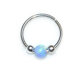 Silver 3mm Opal Nose Ring 20g / Tragus Hoop, Helix Earring, Nose Hoop / Tragus Earring, Cartilage Earring, Rook Piercing, Nose Stud