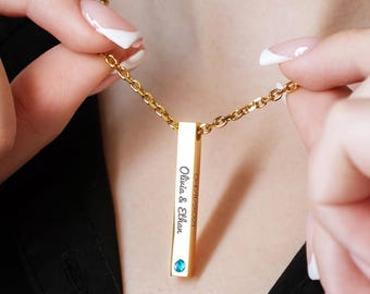 Personalisierte Bar Halskette • Name, Koordinaten, Edelstein-Anhänger