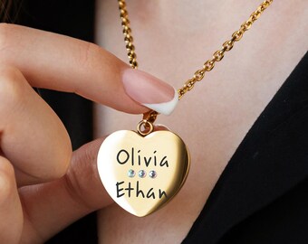 Custom Engraved Necklace • Personalized Name, Date, Coordinates & Gemstone