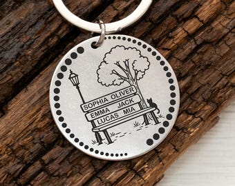 Paar Schlüsselbund, personalisierte Namen Parkbank, graviert Stahl, Hochzeitstag