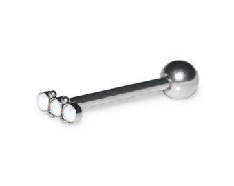 Piercing de língua com opala, calibre 14g / aço cirúrgico 316L, piercing de língua tipo barbell / brinco de língua, joia para língua