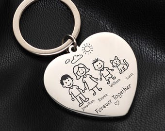 Familie Schlüsselbund Herzform, benutzerdefinierte Namen, personalisierte gravierte Edelstahl
