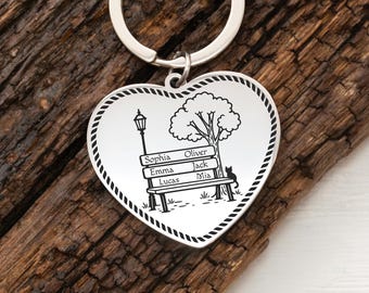 Paar Schlüsselbund Herz, individuelle Namen Parkbank, Gravur Edelstahl Liebesgeschenk