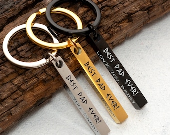Custom Font Keychain for Dad, 3D Bar Engraved, Gift from Kids, 3 Colors