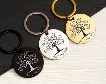 Personalisierte Stammbaum Schlüsselanhänger, individuell eingravierte Namen, Edelstahl, 3 Farben