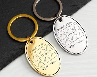 Puzzle Schlüsselbund, Edelstahl mit Gravur, Geschenk für Papa