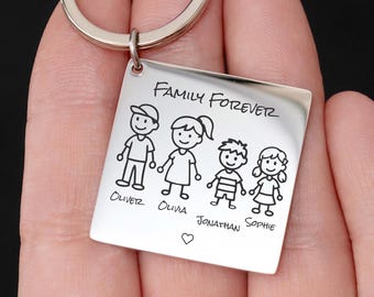 Kundenspezifischer Familienschlüsselbund, personalisierte gravierte Namen, Edelstahl-Diamantform