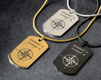 Kompass Halskette mit Gravur • Koordinaten Halskette • Personalisierter Schmuck • Nordstern Halskette • Geburtstagsgeschenk für Sie • Geschenk für Ihn