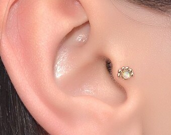 2mm White Opal Tragus Stud Gold 18g / Forward Helix Earring, Cartilage Earring / Nose Stud, Cartilage Stud, Tragus Earring, Nose Ring