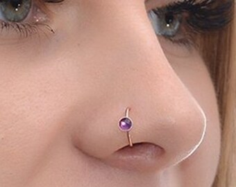 3mm Amethyst Nose Ring Hoop Gold 18g / Nose Hoop, Tragus Ring, Helix Ring / Cartilage Hoop Earring, Daith Ring, Rook Earring, Tragus Earring