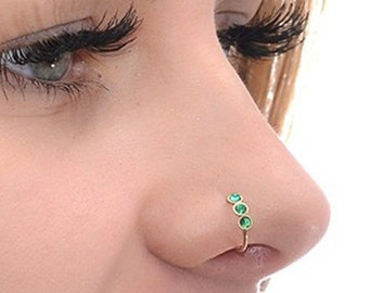 2mm Emerald Nose Ring Hoop Gold 20g Nose Hoop Tragus Ring