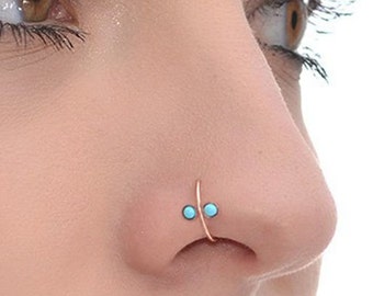 Gold 2mm Turquoise Nose Ring 20g / Tragus Hoop, Helix Earring, Nose Hoop / Tragus Earring, Cartilage Earring, Rook Piercing, Nose Stud