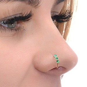 2mm Emerald Nose Ring Hoop Gold 20g / Nose Hoop, Tragus Ring, Helix Ring / Cartilage Hoop Earring, Daith Ring, Rook Earring, Tragus Earring