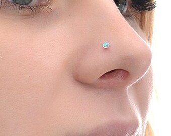 Clou de nez en argent sterling opale 2 mm / boucle d'oreille tragus 16 g / boucle d'oreille hélice, cerceau de nez / clou tragus, boucle d'oreille cartilage, piercing tour