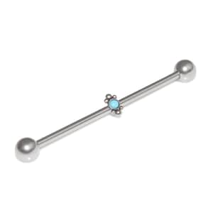 Turquoise Industrial Barbell 14g / Industrial Piercing Jewelry, Surgical Steel Industrial Bar Earring / Barbell Piercing, Scaffold Earring