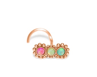 316L Surgical Steel Nose Stud with Opal 18g / Nose Ring, Nose Screw / Nose Ring Stud, Nose Earring
