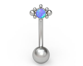 Belly Button Ring Titanium Implant Grade Opal Navel Ring Belly Barbell Navel Stud Body Piercing Jewelry Curved Barbell Jewelry