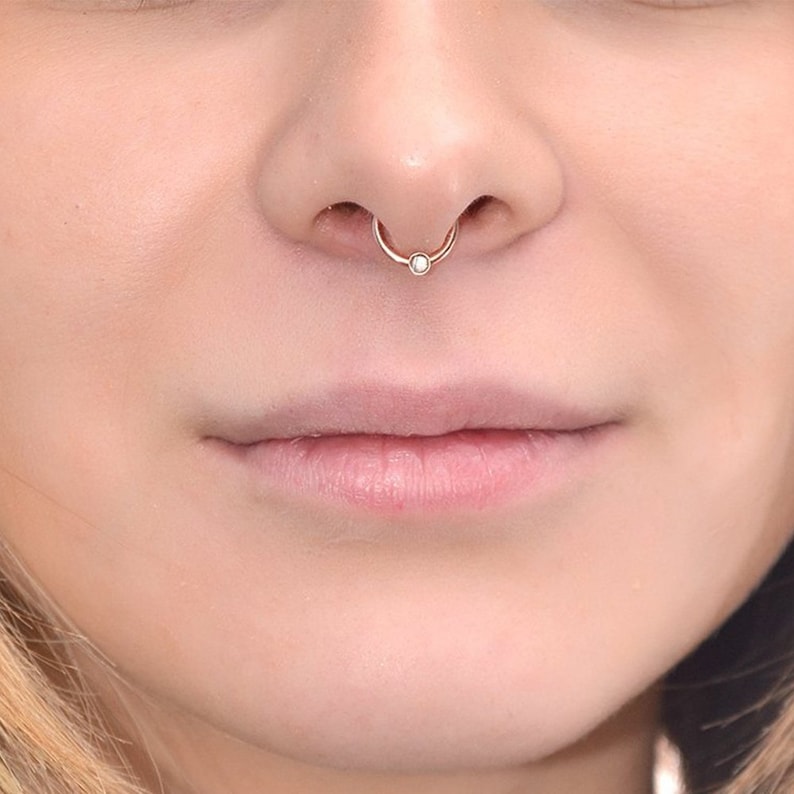 Gold Septum Piercing with 2mm White CZ 20g / Septum Ring Etsy