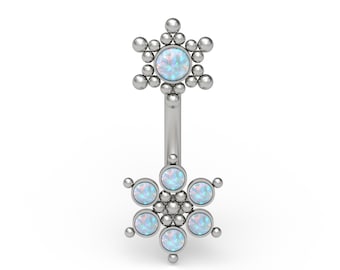 Opal Belly Ring Titanium Implant Grade Belly Button Ring Belly Piercing Navel Piercing Body Piercing 16g 14g Curved Barbell Ring