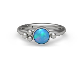 Opal Conch Hoop Implant Grade Titanium Tragus Hoop Cartilage Earring Clicker Hoop Forward Helix Jewelry Tragus Ring Rook Earring