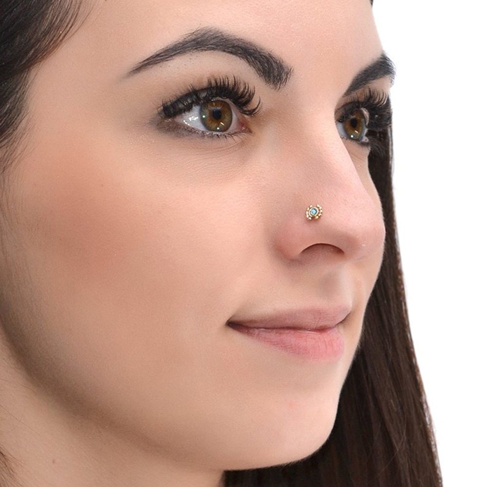 Gold Tragus Stud with 2mm Purple Opal 20 gauge / Cartilage Etsy