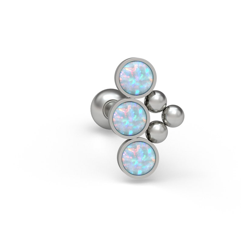 Titanium Cartilage Curved Stud Earring Implant Grade Curved Bar Piercing Opal Helix Earring Cartilage Piercing Helix Stud