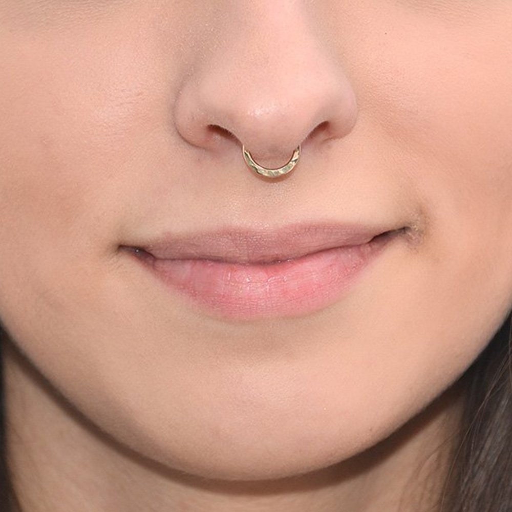 Gold Hammered Septum Ring 18g Septum Piercing Septum Etsy