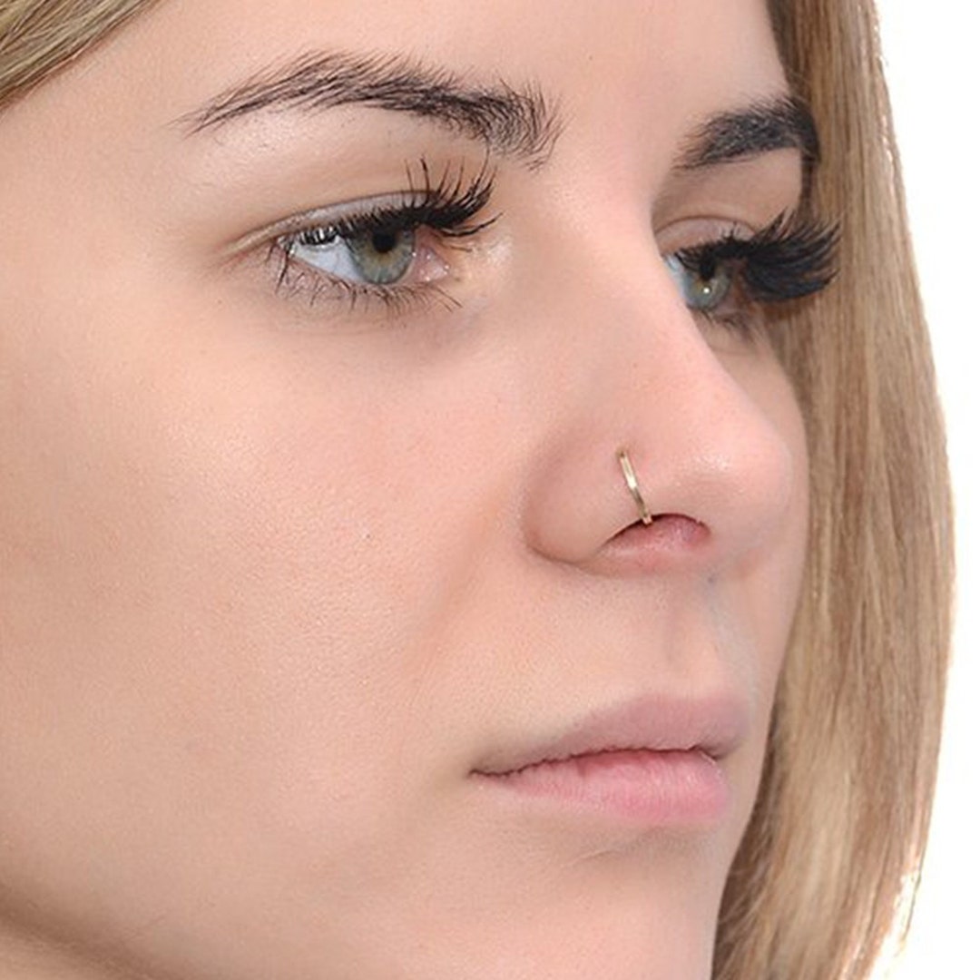 Gold Square Nose Ring 22 Gauge / Daith Earring, Rook Earring, Helix