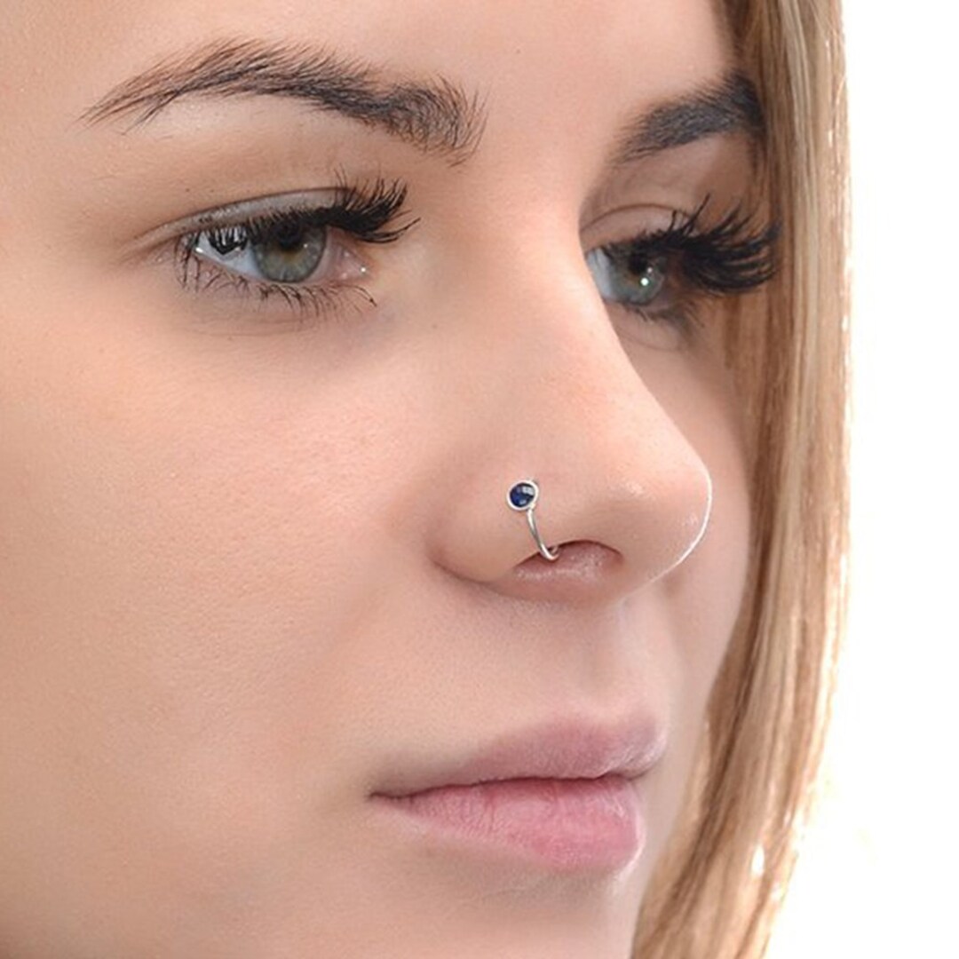 3mm Sapphire Nose Ring Silver 18 Gauge / Tragus Earring, Cartilage Hoop / Forward Helix Earring