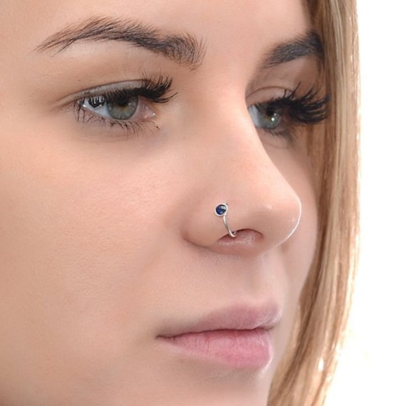 3mm Sapphire Nose Ring Silver 18 gauge / Tragus Earring | Etsy