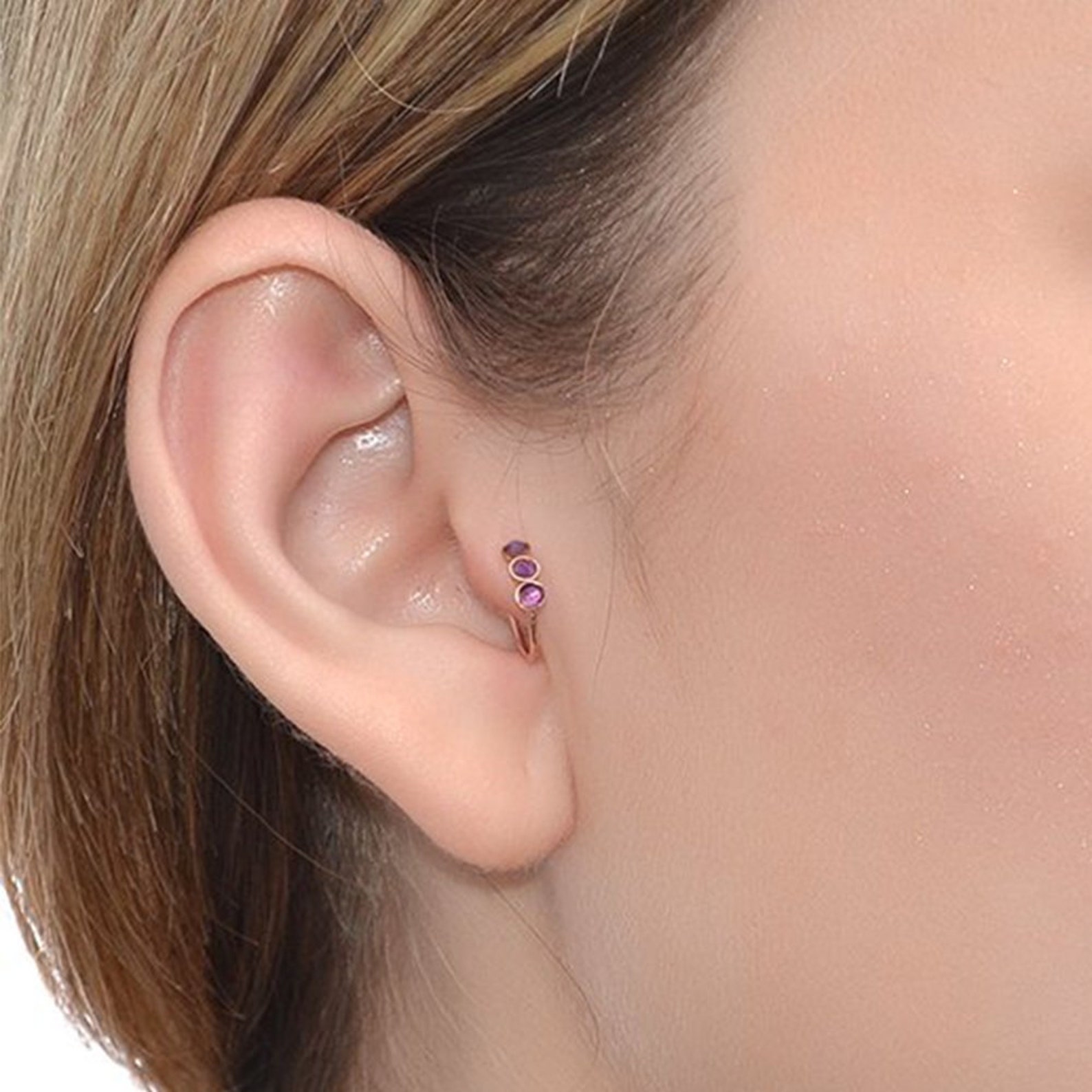 Solid Gold 2mm Amethyst Tragus Earring 18g / Nose Ring Tragus Etsy