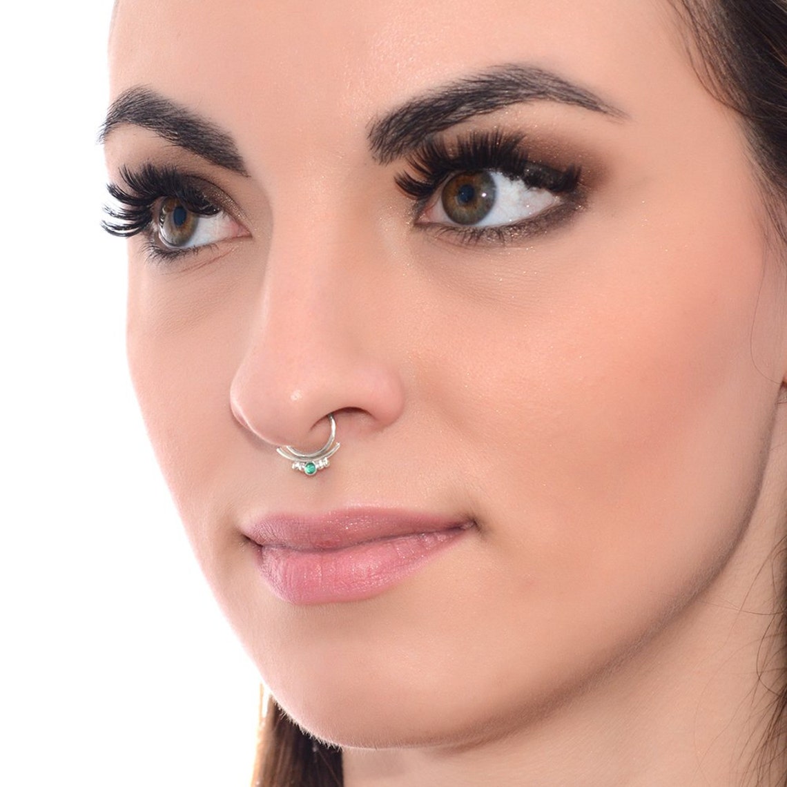 Silber Septum Ring mit 2mm Smaragd 18g / Septum Piercing Etsy.de