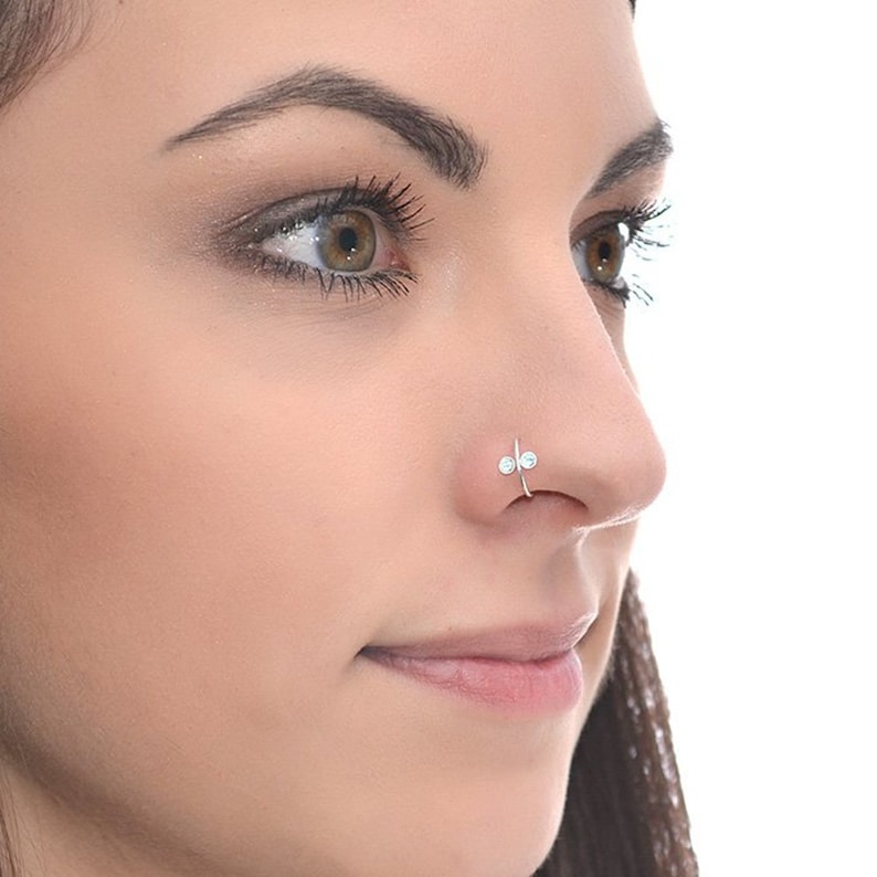 Silver Nose Ring With 2mm CZ 18g / Daith Earring Rook Etsy