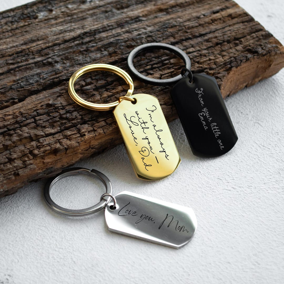 Handwriting Engraved Keychain: Stainless Steel Memorial Keepsake - Etsy