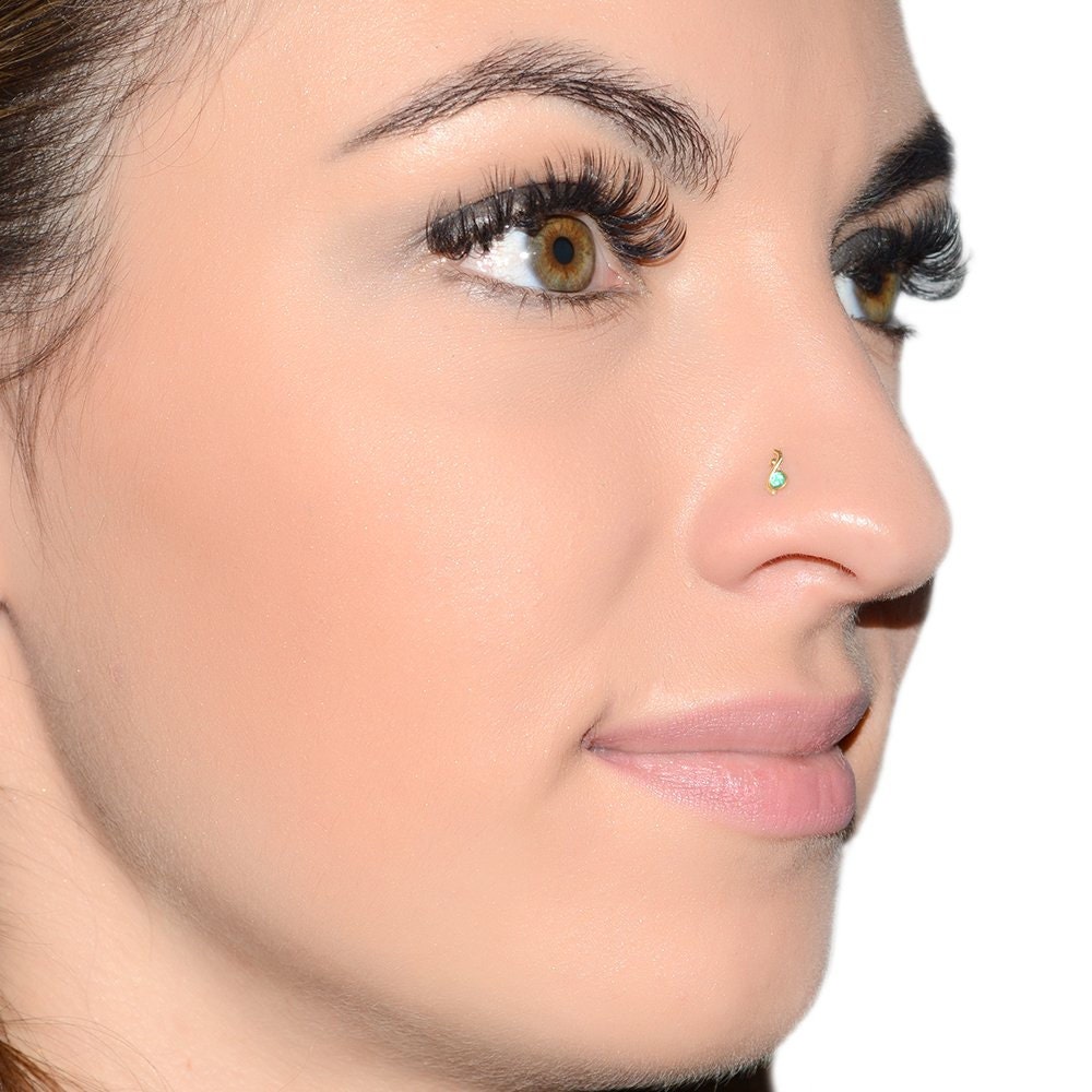 Gold Nose Stud With Emerald 20g / Nose Hoop Tragus Stud Etsy