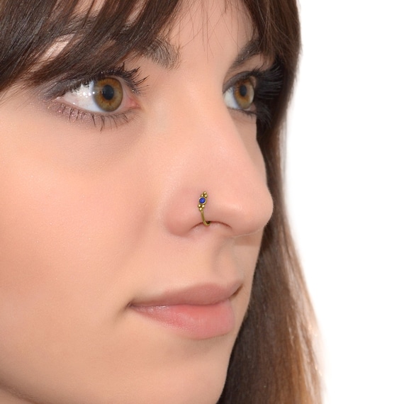 Lapis Lazuli Nose Ring Hoop Surgical Stainless Steel 18g Nose