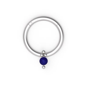 以下が含まれることがあります： 青い宝石と銀のビーズが付いた銀のセプタムリング